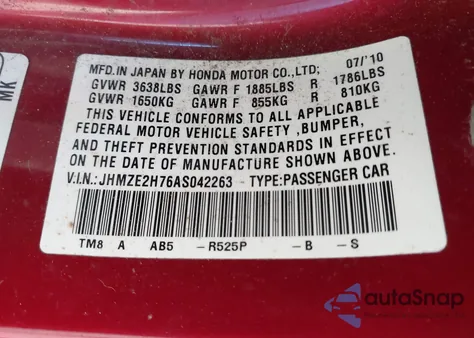 2010 Honda Insight Ex z USA, uszkodzony, nr VIN JHMZE2H76AS042263